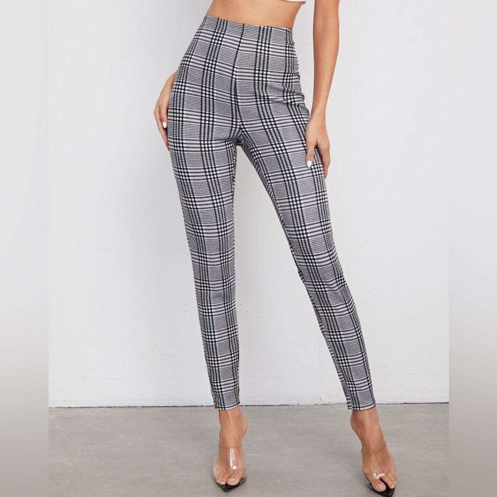 Elastic Waist Plaid Pants
